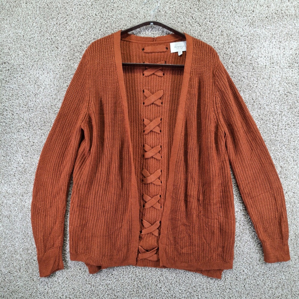 Pinque Cardigan Women XXL Rust Open Front Lace Up Back Boho Casual Layering